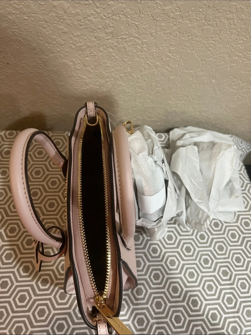 Michael Kors AVRIL Powder Blush Leather Satchel with Gold Logo